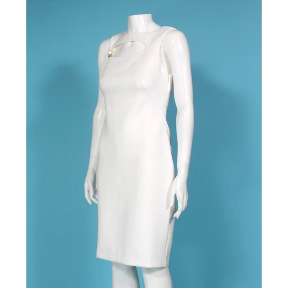 New H HALSTON White Womens Sleeveless Open Neckline Scuba Dress sz 2 NWT /218 - Picture 7 of 11